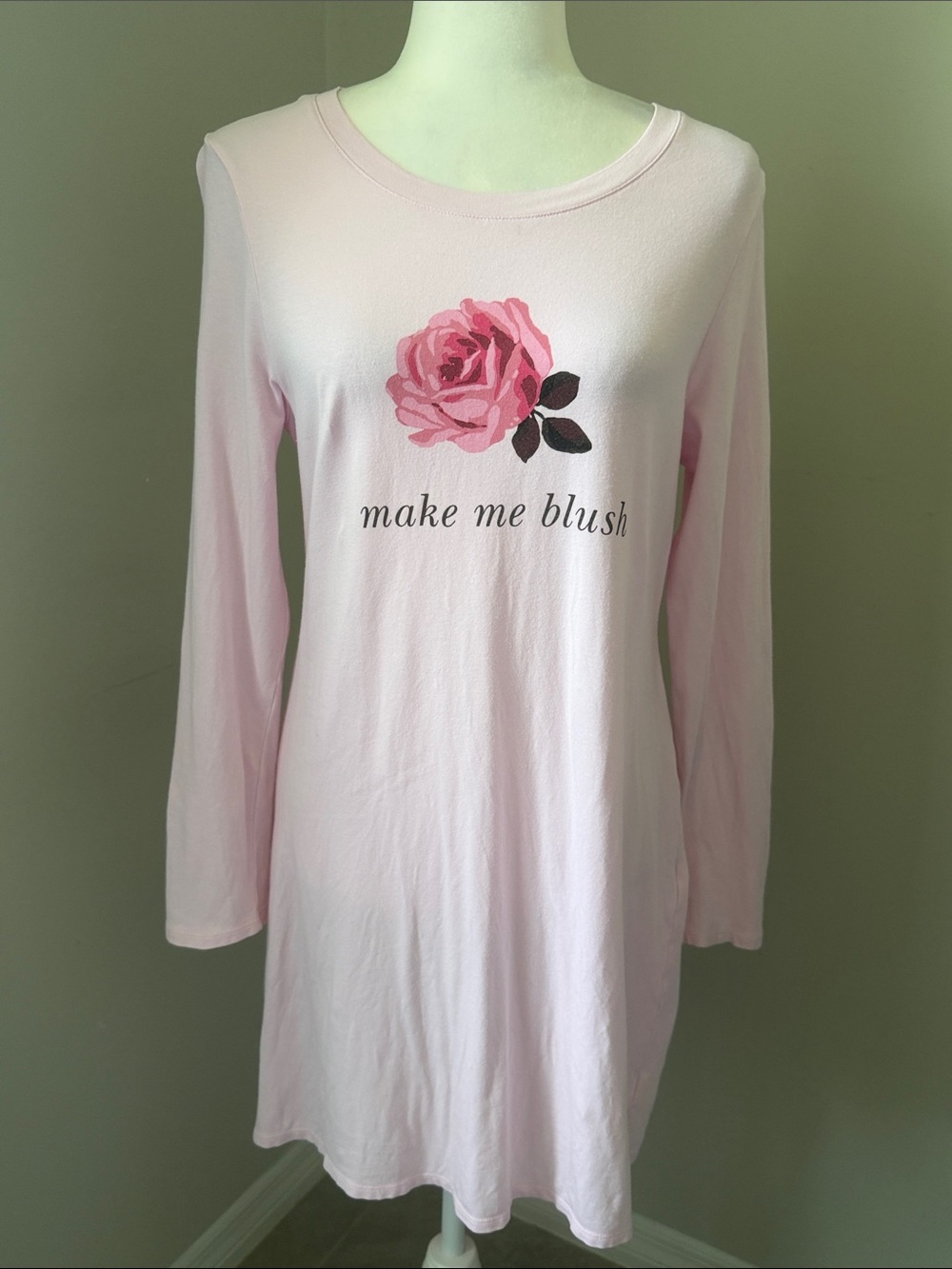 KATE SPADE Make Me Blush Rose Long Sleeve Sleep Shirt Nightgown Pink Size S